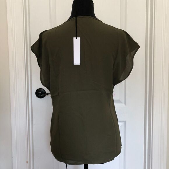 Three Eighty Two Womens Blouse S Olive Green Jackson Surplice V-neck NWT - Picture 2 of 9